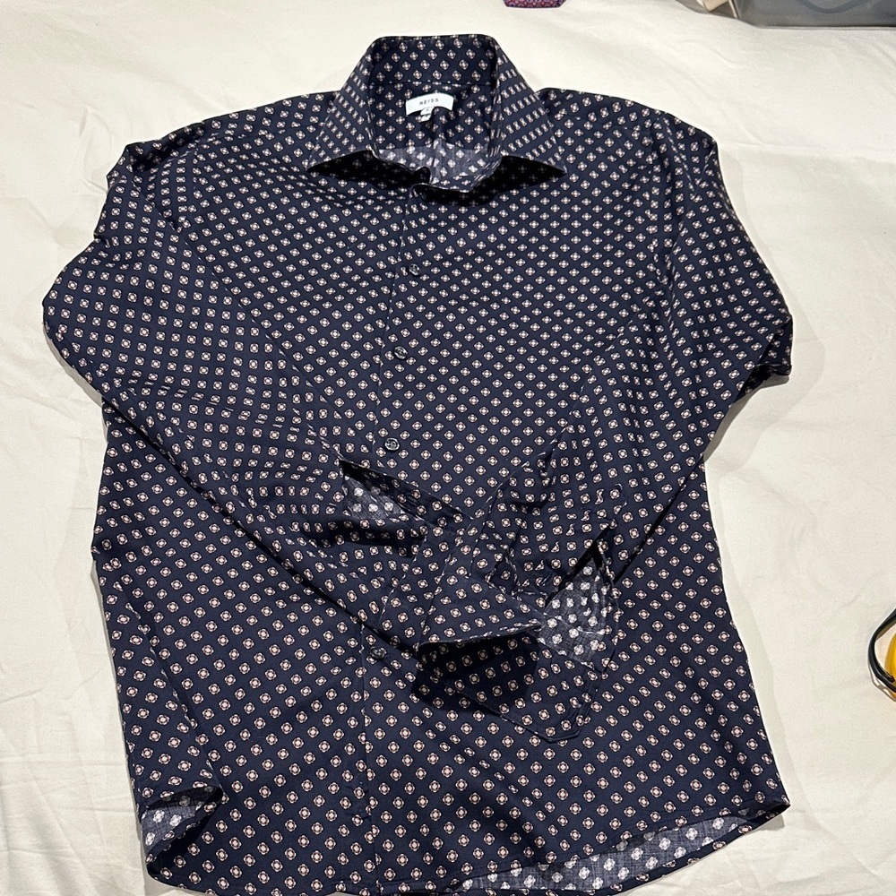 Reiss Men's Navy Patterned Shirt